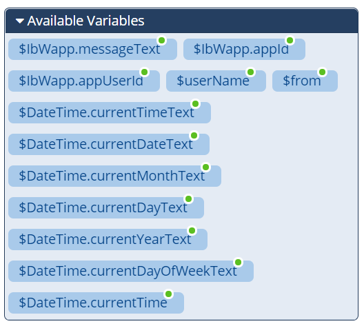 A sample Avaiable Variables section within the Configuration Panel